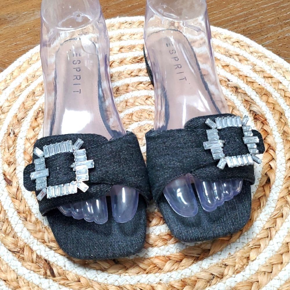 Esprit Averie Women's Dark Demin Embelluahed Buckle Slide Sandals, Size 7